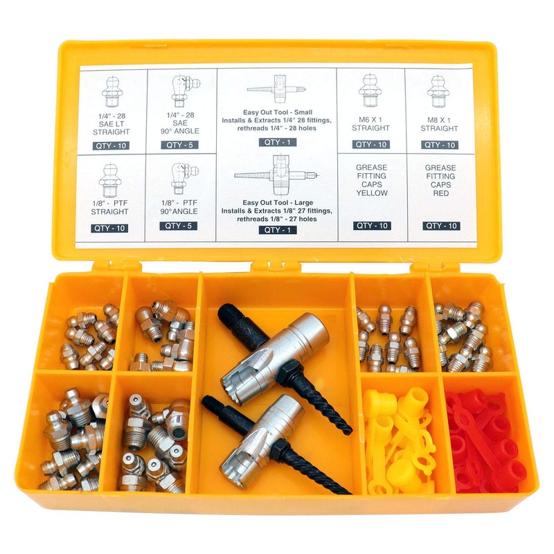 LockNLube Complete Grease Fitting Replacement Kit - SAE and metric Zerks, multi-tools, fitting caps - Image 1